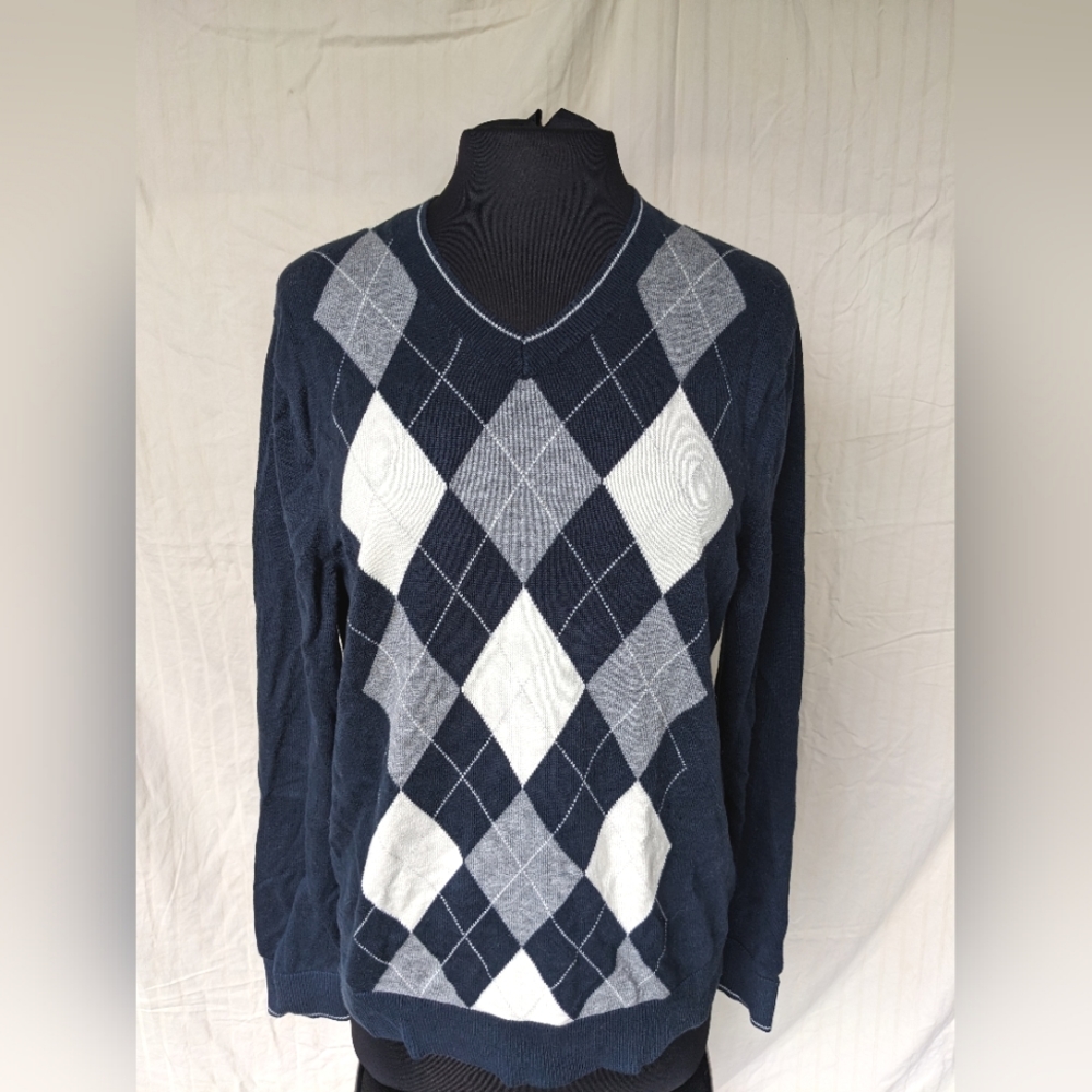 Navy Blue Argyle Banana Republic Sweater Size L